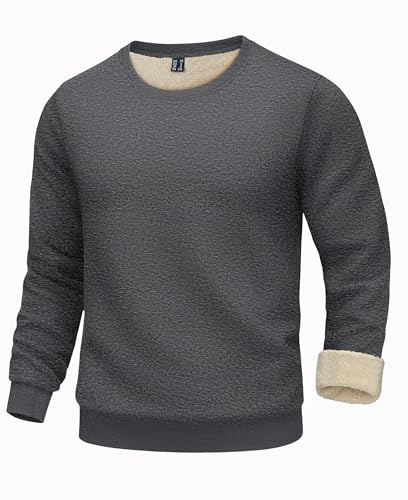 KEFITEVD Fleece Sweatshirts for Men Thick Warm Sherpa Lined Jumpers Winter Sweat Shirts Long Sleeve Heavyweight,Dark Grey,XL