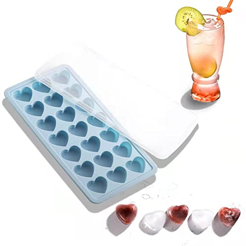 Heart Shape Ice Cube Tray, 21 Holes Silicone Ice Cube Mold with Removable Lid Flexible for Whiskey Cocktail Chocolate