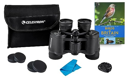 Celestron 73151 LandScout 7x35mm Water-Resistant Birder Starter Kit - Rubber Grip Binoculars with Coated Lens and K9 Optical Glass, Includes Birds of Britain and Northern Europe Guidebook, Black