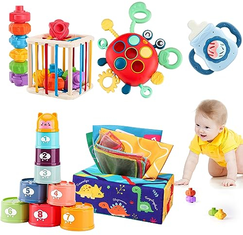 XAZASTOV Baby Spielzeug ab 6 9 12 18 Monate, 5 in 1 Montessori Spielzeug ab 1 2 3 Jahr, Motorikspielzeug Lernspielzeug für Kleinkinder Sensorisches Babyspielzeug ab 6-12 Monate für Junge Mädchen
