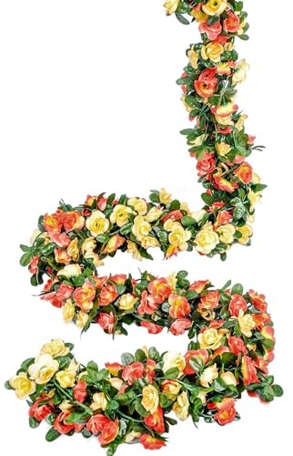Weldomcor 5 Stück Künstliche Champagner Girlande 2,45 Meter Blumengirlande Rosen Reben Seidenblumen im Freien Hängend Kunstblumen Deko für Hochzeitsbogen Schlafzimmer Wand Kulisse Garten Dekoration
