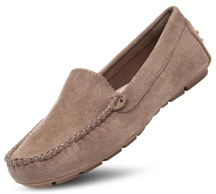 Bernal Women's Non-Slip Penny Loafers - All-Day Comfort Flat Driving Shoes for Work Office & Casual Walking (Taupe 9)