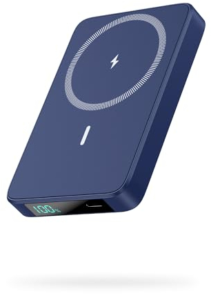 HETP Power Bank Magnético, 10800mAh Bateria Externa Inalámbrico, PD 20W USB-C Entrada/Salida Carga Rapida Cargador Portátil con Pantalla LED Compatible con Magsafe iPhone 16/15/14/13/12 Serie - Azul