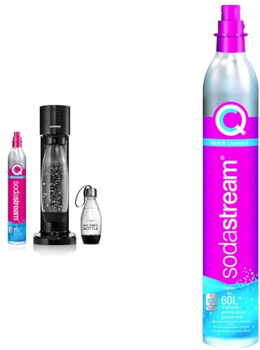 SodaStream Gasatore Gaia Nero d’Acqua per realizzare Acqua Frizzante & Cilindro Co2 Addizionale CQC con attacco rapido, bombola Co2 alimentare adatto per gasatori Sodastream TERRA e DUO