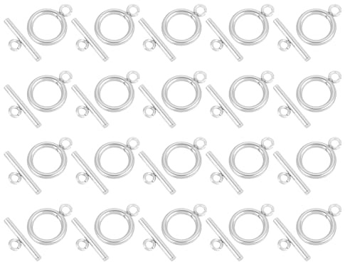 sourcing map 20 Set 304 Stainless Steel OT Toggle Clasps 16mm T-bar Clasp 12mm Ring Toggle Connector Necklace Bracelet Closures for Jewelry Making, Silver