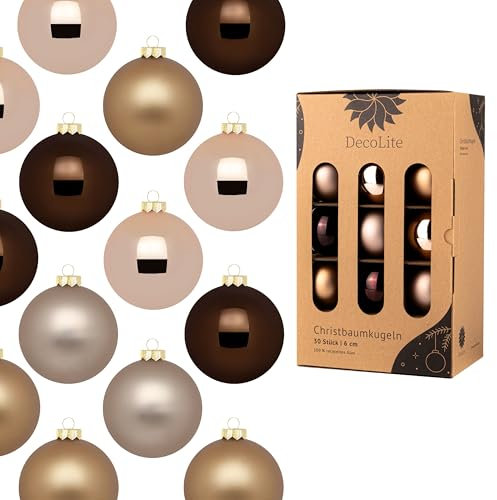 DecoLite: Weihnachtskugeln 6 cm Ø - 30er Set aus Glas inkl. Aufhänger | Hochwertige Christbaumkugeln für Weihnachtsbaum | Stilvolle Weihnachtsdeko in Kartonbox | Kugeln - Lounge - matt/glänzend