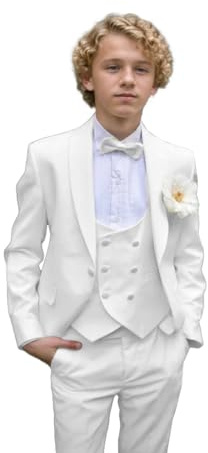 Leader of the Beauty Completo da Cerimonia per Bambini Portatore di Anelli Abito da Comunione Battesimo 3 Pezzi Smoking per Bambini Feste Balli Scolastici Bianco, bianco, 10 anni