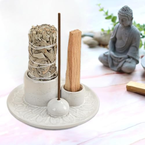 4-i-1-rökelseskål för varje rökelse, rökelsepinnar, Palo Santo, vit salvia I rökelseskål I keramisk askfångarbricka för meditationsrum yoga, fläckig vit