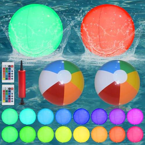 Boule Lumineuse Piscine, XPJBKC 2 Pièces Lampe Flottante Piscine,Boule Lumineuse Led Piscine à Couleurs Changeantes,Ballons de Piscine Gonflables à Led avec 2 Ballon de Plage pour Piscine,Plage,Jardin