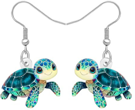 LONYOO Boucles D'oreilles Tortue Verte En Acrylique Avec Pendentifs Pour L'océan, La Plage Et L'été Cadeaux Pour Les Femmes, Les Mamans Et Les Amoureux Des Animaux (Vert)