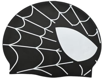 Gobfar Silikon-Badekappe für Kinder, Spider Man, Wasserdicht, Rutschfest, Unisex, Schwarz
