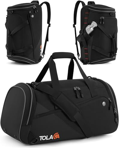 Tolaccea Borsa Sportiva 47L Uomo/Donna – Zaino/Duffel con Scomparto Scarpe e Tasca Impermeabile, Palestra, Fitness, Nuoto, Viaggio – Nero