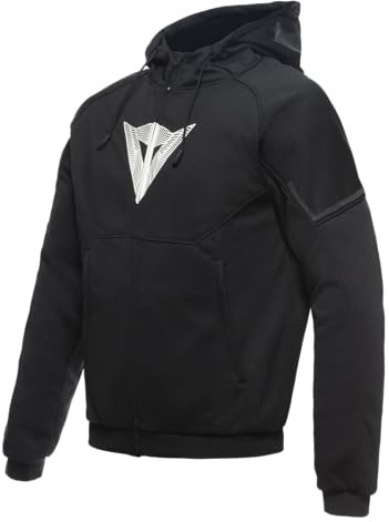 DAINESE - Daemon-X Safety Hoodie Full Zip, Sweat-Shirt De Moto En Tissu, Protections Des Épaules Et Des Coudes, Veste Moto Pour Hommes, Noir/Blanc, 44