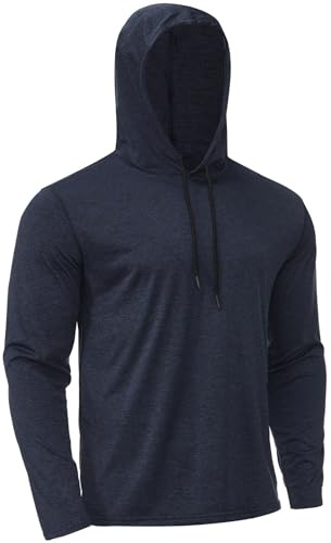 X-thud Homme Sweat-Shirt Manches Longues Sun Top Travail Dri Fit Pullover Chemise Athletic-Hoodies Gym Workout Bleu Marine L