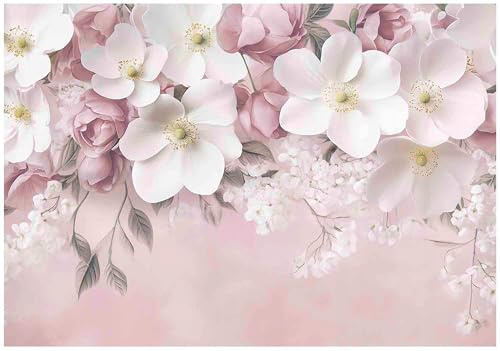 WallArena - Fotomural de vellon Flores, Naturaleza, 350x250 cm - Fotomurales - Papeles pintados - para salon y dormitorio - Papel pintado de vellon mural de pared efecto 3D - incl, cola - Rosa