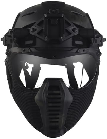 Set Completo di Casco Militare Airsoft Bump, Maschera Tattica Integrale in Rete D'acciaio, Costume da Cosplay di Halloween per Uomo, per Attrezzatura da Paintball Airsoft CQB All'aperto(BCP)
