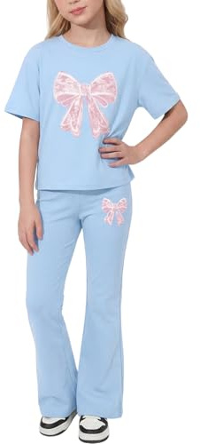 Valcatch Girls Clothes Tracksuits Set 2 Piece Blue Bow,9 Years