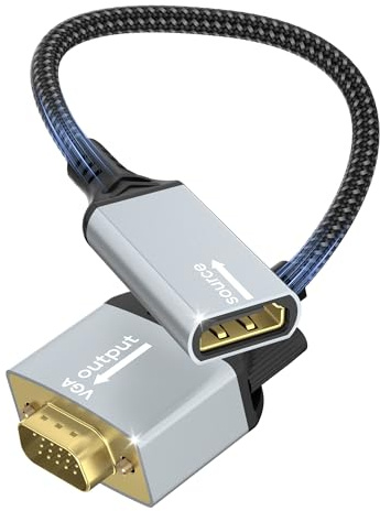 Adattatore unidirezionale da HDMI a VGA,adattatore da HDMI femmina a VGA maschio,cavo intrecciato in nylon,adattatore da monitor/TV da HDMI a VGA 1080p,adatto per PC,laptop,chiavette TV,HDTV,DVD