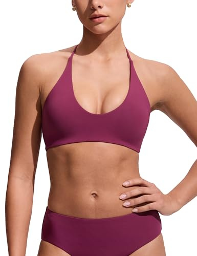 CRZ YOGA Top Bikini da Donna con Lacci da Annodare - Costume da Bagno Costume da Bagno con Scollo Rotondo e Schiena Scoperta Imbottito Fucsia 42