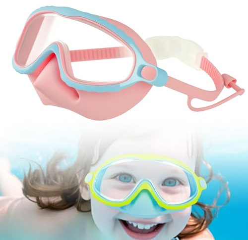 Générique Lunettes de Natation pour Enfants, 2026 Nouveau 180° View HD Anti-Buée Anti-Fuite Lunettes de Natation avec Couvre-Nez, Masque de Plongée Lunettes de Plongée pour Enfants 4-16 (Rose)
