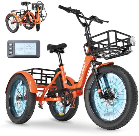 MOONCOOL Electric Tricycle for Adults, 20×3.0 Fat Tyre Folding Electric Trike, 36V 20Ah Removable Battery, Up to 128 km Range, Aluminium Frame 3 Wheel Electric Bike with Differential