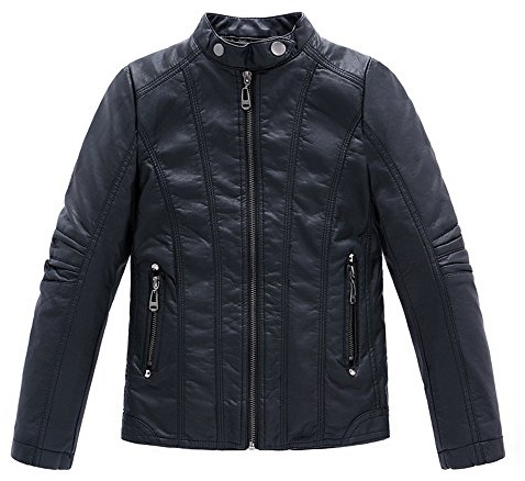 LJYH Boy's Collar Faux Motorcycle Leather Jackets Kids Spring Biker Coats Black 9/10yrs