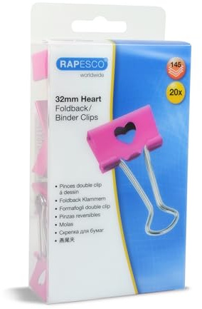 Rapesco 1426 Molle/Clips Fermacarte “Cuore” 32 mm, Fucsia, Confezione da 20