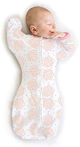 SwaddleDesigns Transitional Swaddle Sack, Baby Swaddles for Newborn with Arms Up Half-Length Sleeves & Mitten Cuffs, Sleep Sack Wearable Blanket, M (6.4-9.5 kg), 3-6 months, Heavenly Floral