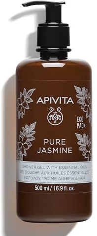Apivita Pure Jasmine Shower Gel 500ml - Luxurious Shower Gel Body Wash Infused with Jasmine Essential Oil and Propolis - Shower Body Wash that Gently Cleanses & Preserves Skin's Moisture