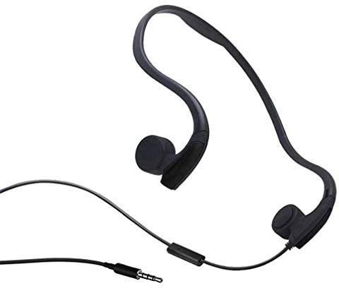 Auriculares de conducción ósea, auriculares de conducción ósea con cable de oreja abierta, reducción de ruido con micrófono, para correr, deportes, fitness, color negro