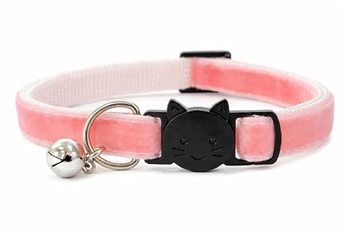 Sammet katt/kattunge halsband – säker snabbutlösning brytning krage | justerbar för att passa de flesta inhemska katter/kattungar (välj lämplig storlek) (lax röd sammet, kattkrage (20 cm - 30 cm)