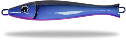 Rhino Premium Big Head Pilker Angelköder für das Meeres-Angeln Kunstköder für große Tiefen in Norwegen in klassicher Form, scharfe und stabile Drillings-Angelhaken, schwarz/blau/lila, 200 g