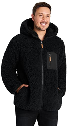 CityComfort Mens Fleece Hoodie, Fluffy Zip Up Fleece Jacket (Black, 2XL)