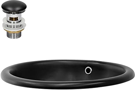 ML-Design Lavabo da Incasso in Ceramica Nero Opaco Ovale 490 x 405 x 195 mm Lavandino Moderno Lavamani con Foro di Scarico Troppopieno Piletta Sanitari Lavello Elegante per Bagno WC Ospiti Toilette