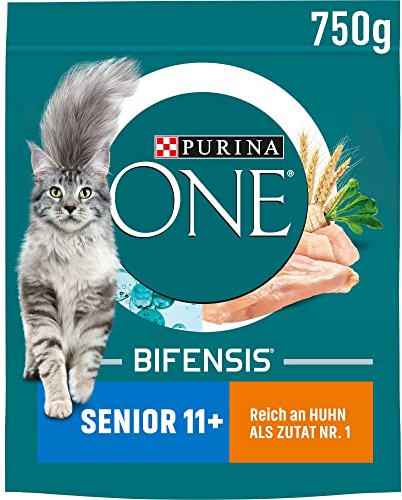 PURINA ONE BIFENSIS Senior 11+ Katzenfutter trocken, reich an Huhn, 6er Pack (6 x 750g)