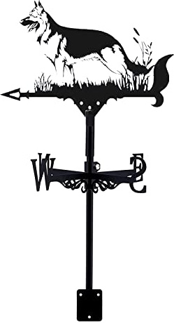 Metal Weathervane Weather Vane for Garden Creative German Shepherd Weathercock Herding Dog Collie Shaped Wind Direction Indicator Stainless Steel Wind Vane