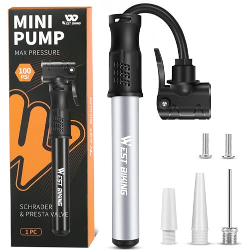Bicycle Pump Mini Bike Pump - Aluminum Alloy Cycle Pump for Presta & Schrader Valve, Portable Lightweight Bike Tyre Pump Fast Tyre Inflation Mini Air Pump for Mountain Road Bike Ball Pumps (Silver)