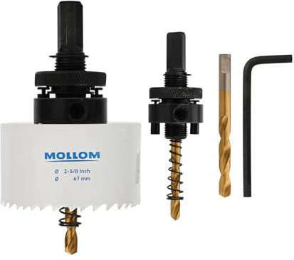 Mollom 67mm (2-5/8) Scie trépan bimétallique HSS M42 8% Co avec arbre | 2 forets pilotes, coupe nette pour PVC, plaques de plâtre, bois, plastique, métal et caoutchouc