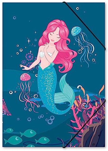 itenga Zeichenmappe DIN A3 mit Motiv - Gummizugmappe Sammelmappe - für Kinder Jugendliche Schüler Mädchen Jungen (Meerjungfrau - A3)