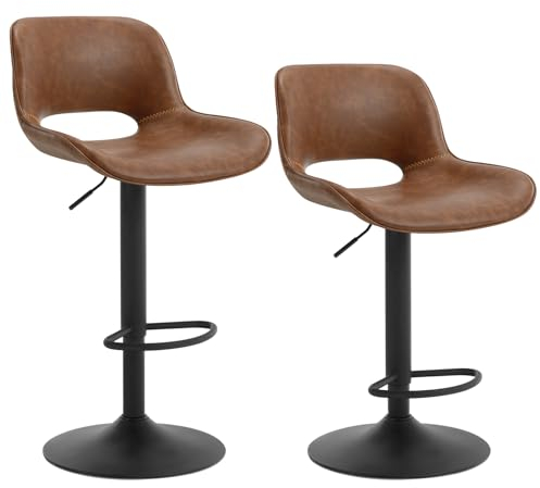 WOLTU Barhocker 2er Set, Barstuhl höhenverstellbar, Bar Hocker Stühle, Tresenstuhl, Kunstleder Stuhl, Tresenhocker, Bistrostuhl, Drehhocker, mit Rückenlehne Fußstütze, Metall, Braun, BH402br-2