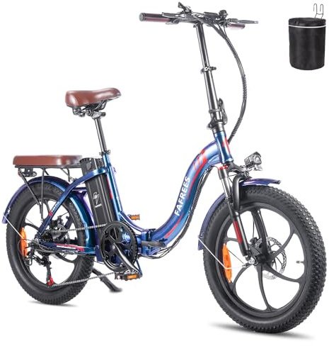 Fafrees F20 PRO Fold Electric Bicycles, 250W City Electric Bikes, 20 * 3.0 Inch Fatbike, 36V/18Ah Battery ebikes, Range 70-130KM, Electric Mountain Bikes for Adults, Blue