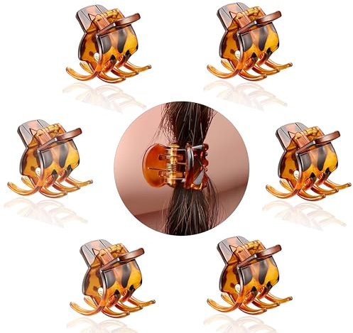 Lot de 6 pinces à cheveux en plastique marron écaille de tortue pour femmes, accessoires à cheveux, pinces à cheveux pour filles et femmes, taille moyenne 4 cm