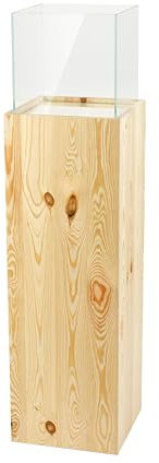 DECOKTIVO Windlicht-Säule, Kerzenständer, Deko-Laterne, Dekosäule, Bodenwindlicht, Holz und Glas, Für Wohnzimmer Balkon Terrasse, Naturholz, 100 cm Hoch