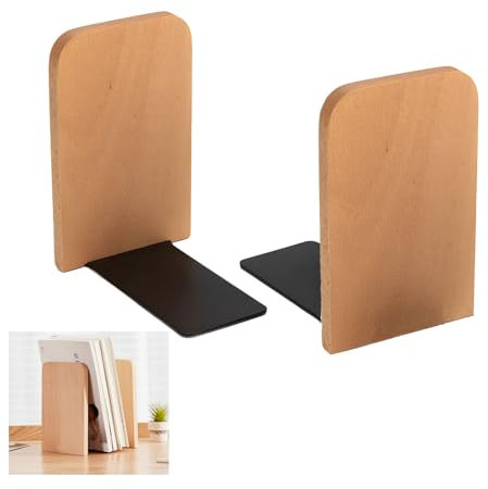 Tkxjry 2 Pezzi Reggi Libri, Fermalibri Legno, Reggilibri da Scrivania, Ferma Libri da Mensola, Fermalibri in Legno di Faggio, per Casa, Ufficio, Scuola