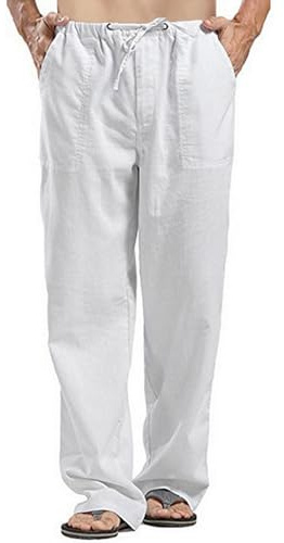 Remxi Pantalon Lin Homme Été Pantalons de Plage Léger Elastique Yoga Pantalon