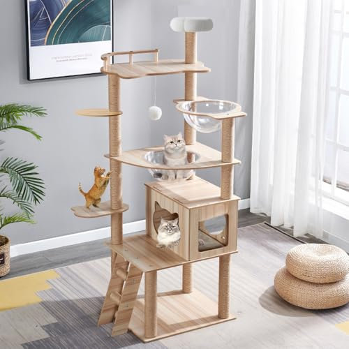 Mekidulu Árbol Rascador para Gatos Grande de 170 cm con 2 Cápsulas Espaciales, 14 Columna Rascadora, Escalera, Cueva, Juguete para, Plataformas de Felpa - Rascador para Gatos.(B12) Cat Tree