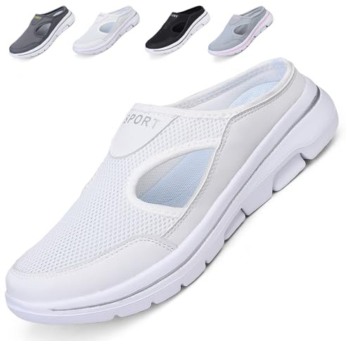 Acfoda Hommes Sabots Femmes Été Mules Chaussures de Jardin Respirantes Antidérapantes Maille Clogs Sandales de Plage Pantoufle de Maison Confortable Légères pour Extérieur Blanc 48