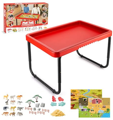 Toyrific Play Tray, Activity Table for Kids, Sensory Tray, Farm & Safari | Kids Messy Play Table, Sand & Water Play, Outdoor and Indoor Table, Farm & Safari Theme Play Mat, Accessories