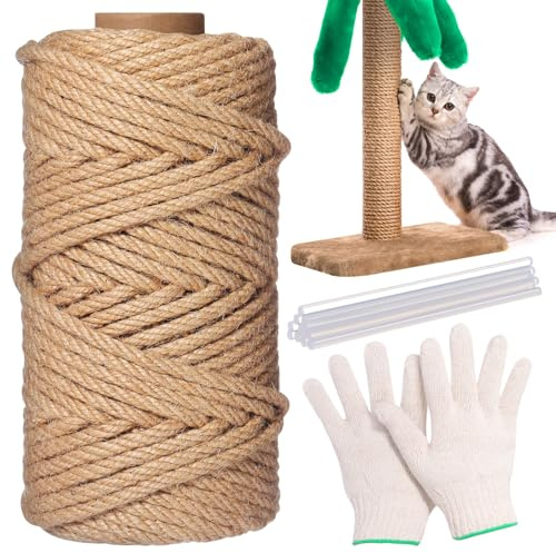 Wowangce Natural Sisal Cat Rope for Posts, 1/4in Ă164ft, Original Color