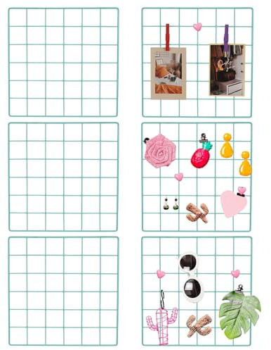 PATIKIL 12x12 in Wall Grid Panel, 6 Pack Wire Grid Panel Shelf Board Metal Gridwall Photo Pictures Display Hanging Organizer Mesh Frame Memo Board for Display DIY Craft Shows Home, Green